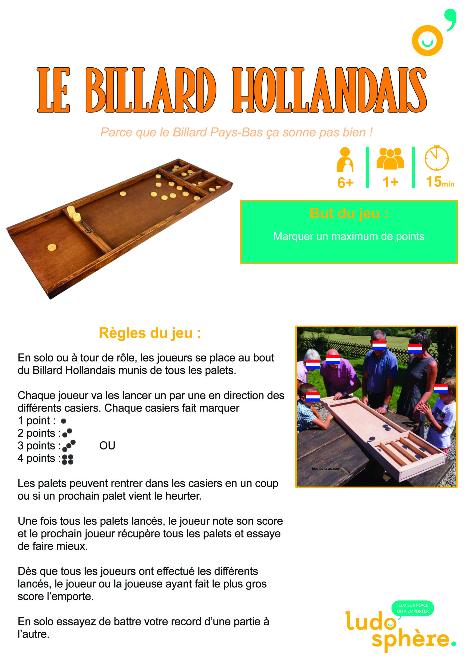Règles du jeu Billard Hollandais