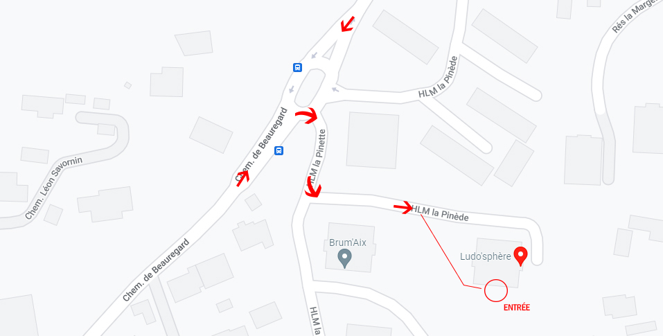 Plan d'accès à la Ludo'sphère, La Pinette, Aix-en-Provence